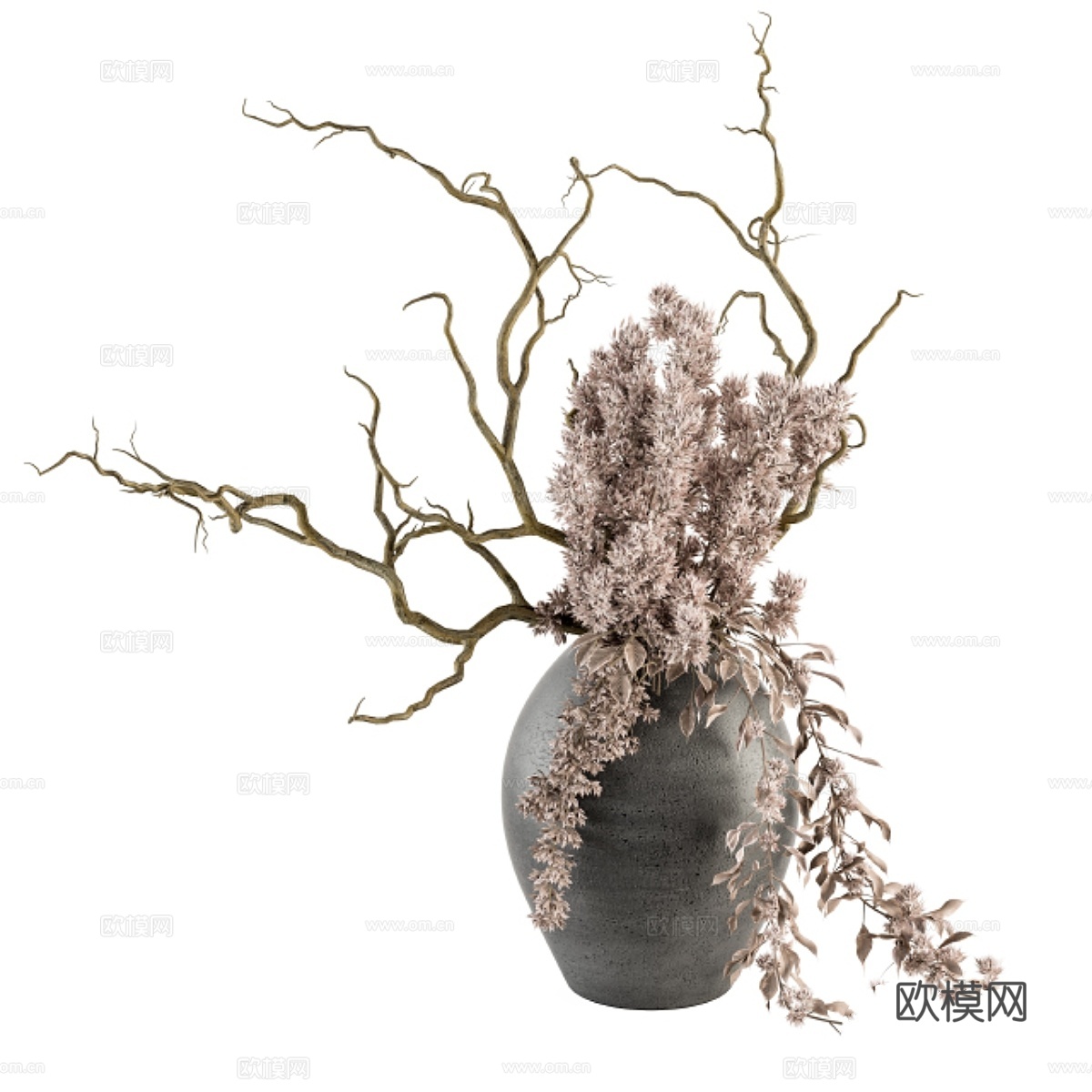 花束 - 混凝土花瓶中的干枝 713d模型下载