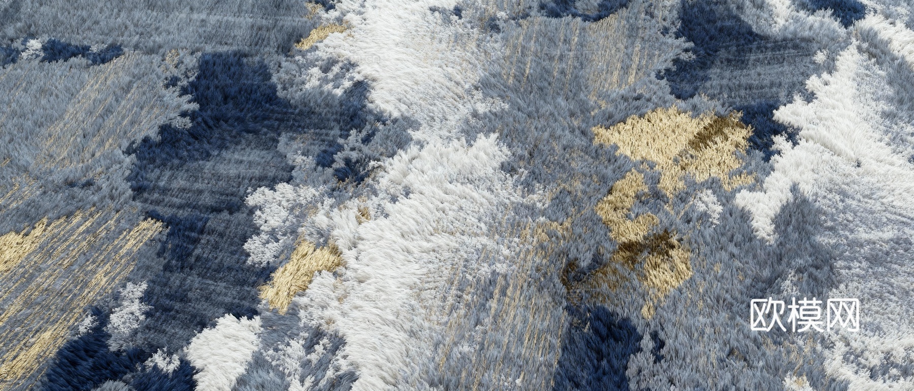 现代轻奢抽象纹理地毯 蓝白抽象花纹地毯  泼墨抽象花纹地毯