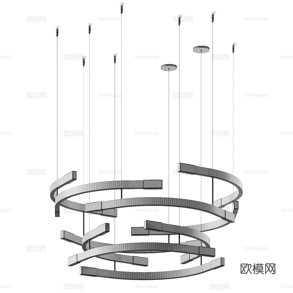 现代意式极简 CTO 照明轨迹圆形光环吊灯3d模型下载（渲染图3）