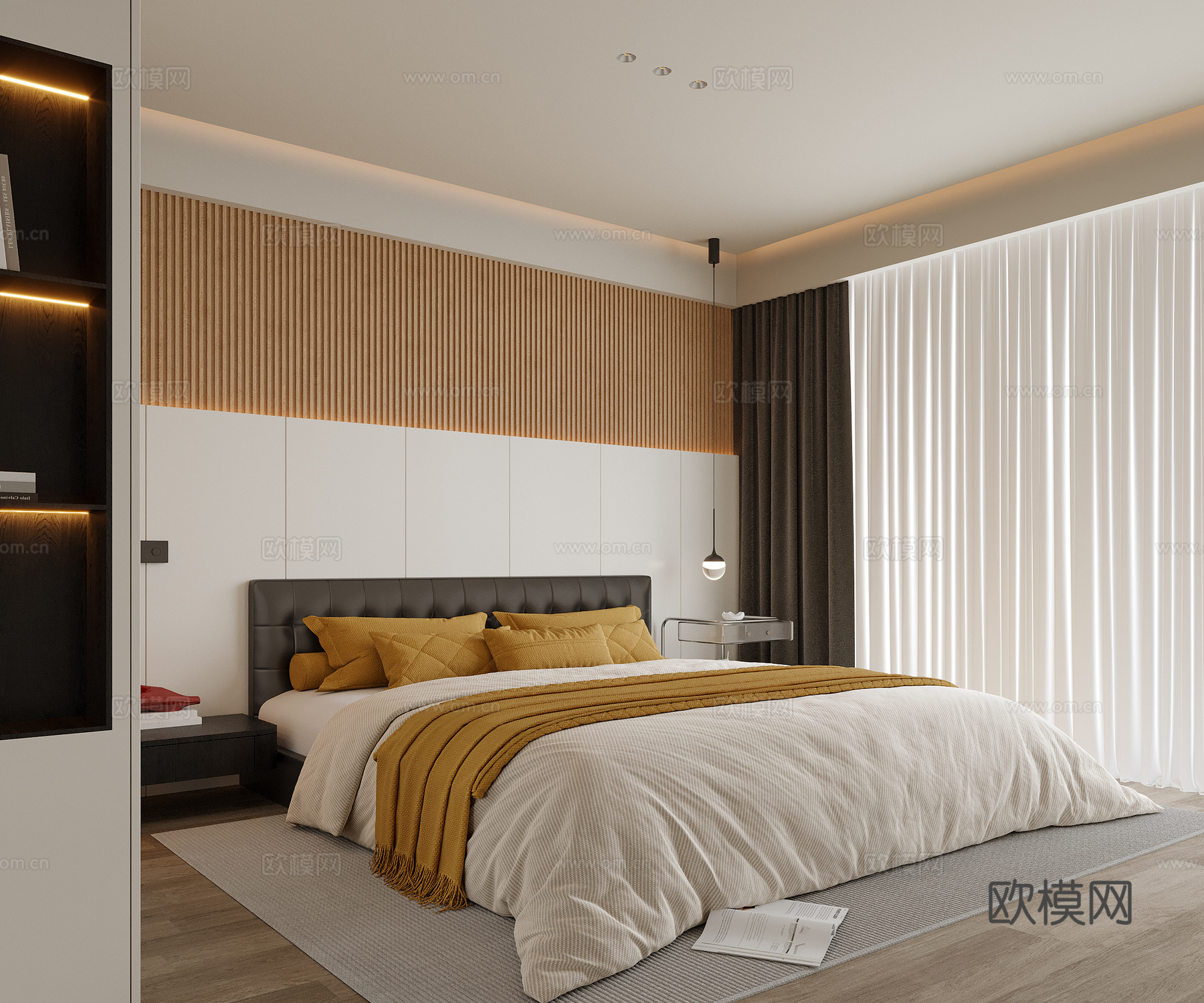 现代卧室 双人床su模型