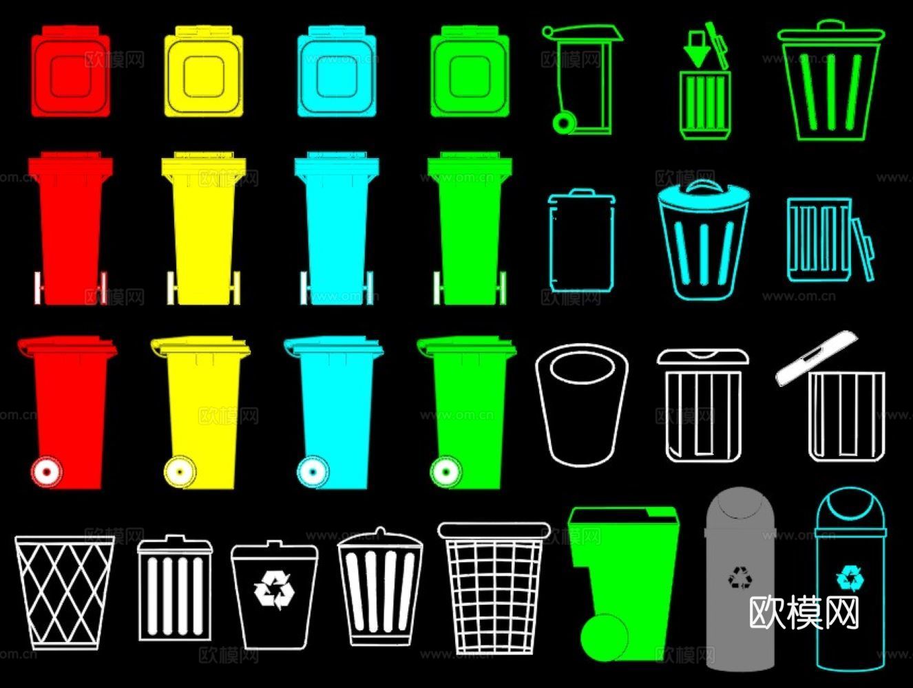 现代垃圾桶cad施工图