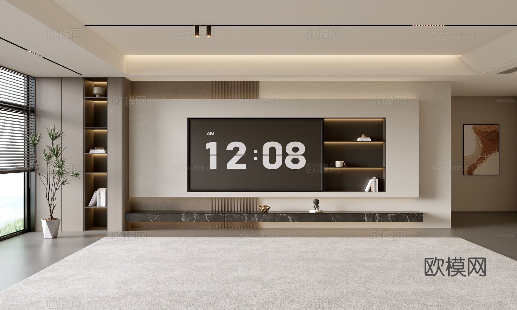 意式客厅 现代客厅 电视背景墙 电视柜 客厅背景su模型