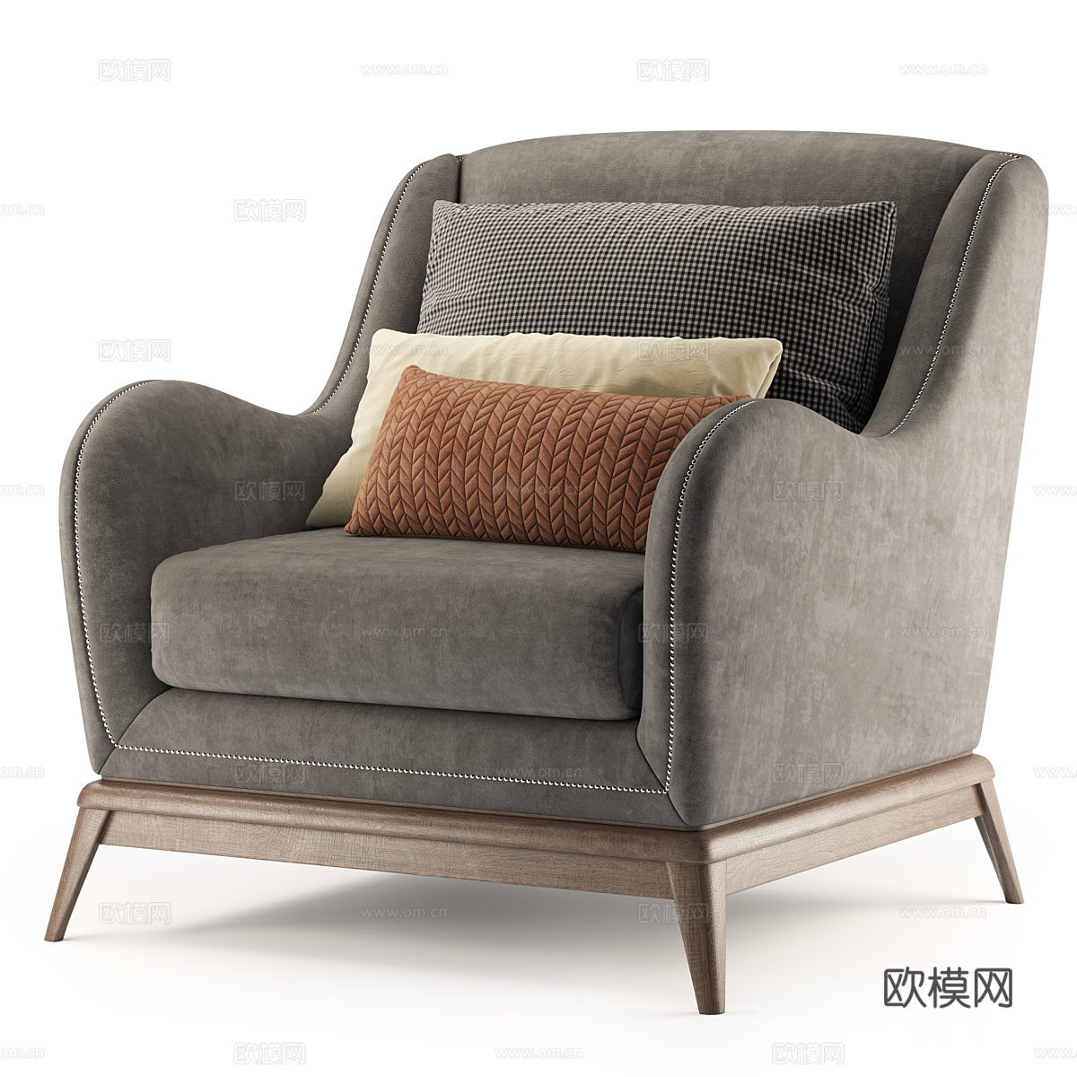 美式简约 Volpi 布艺沙发椅3d模型下载（渲染图3）