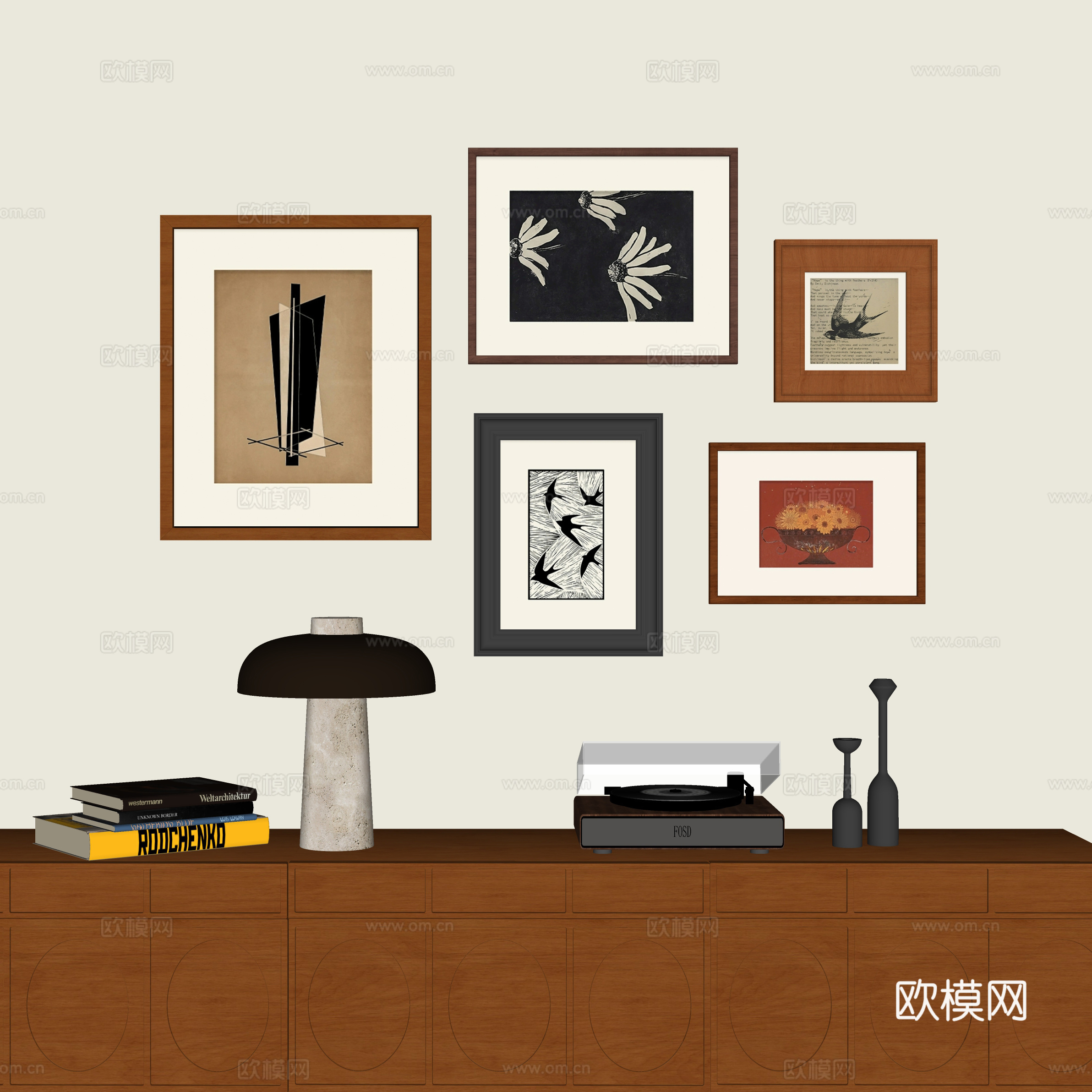 中古抽象挂画组合su模型