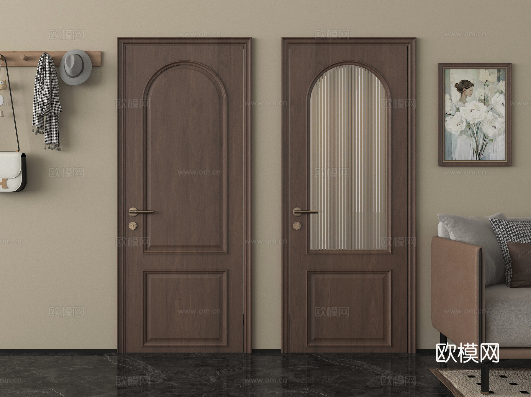 中古风单开门 卧室门单开门 玻璃门 厨卫门 木门3d模型下载