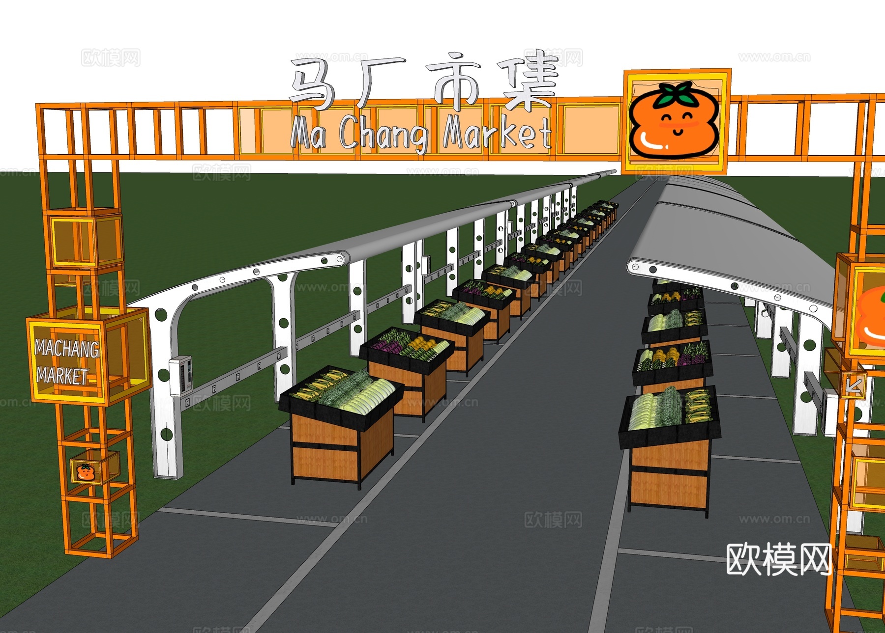 商业摊位 网红摊位 地摊  现代集市摊位 菜市场su模型