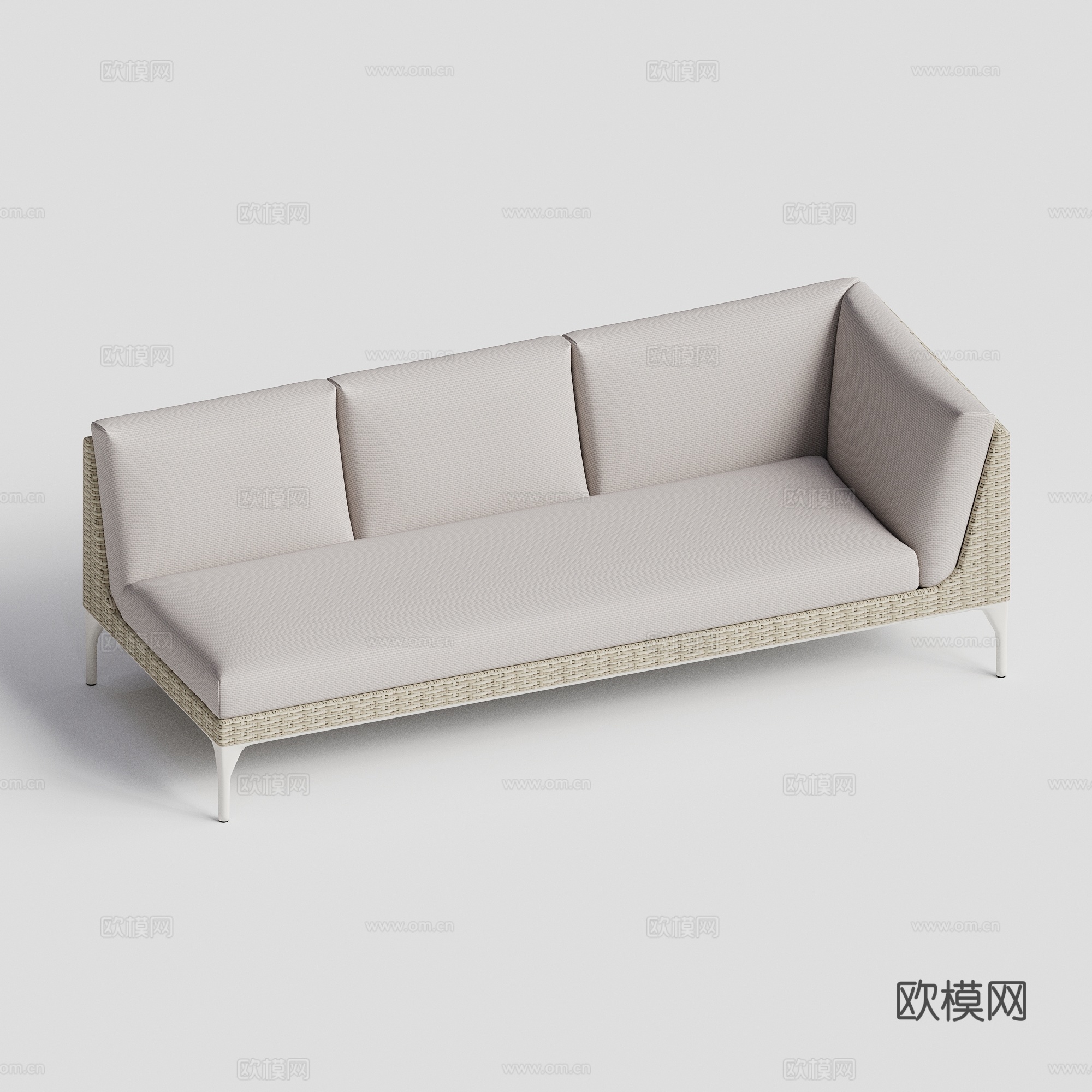 DEDON - 现代户外沙发 三人 无扶手 藤编沙发su模型