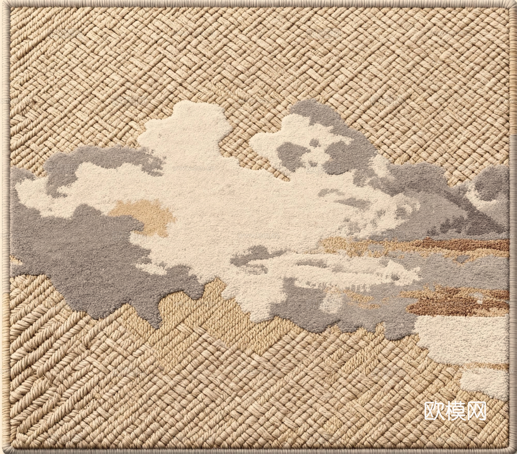 编织地毯 抽象花纹编织地毯 茶室地毯 新中式地毯 日式地毯