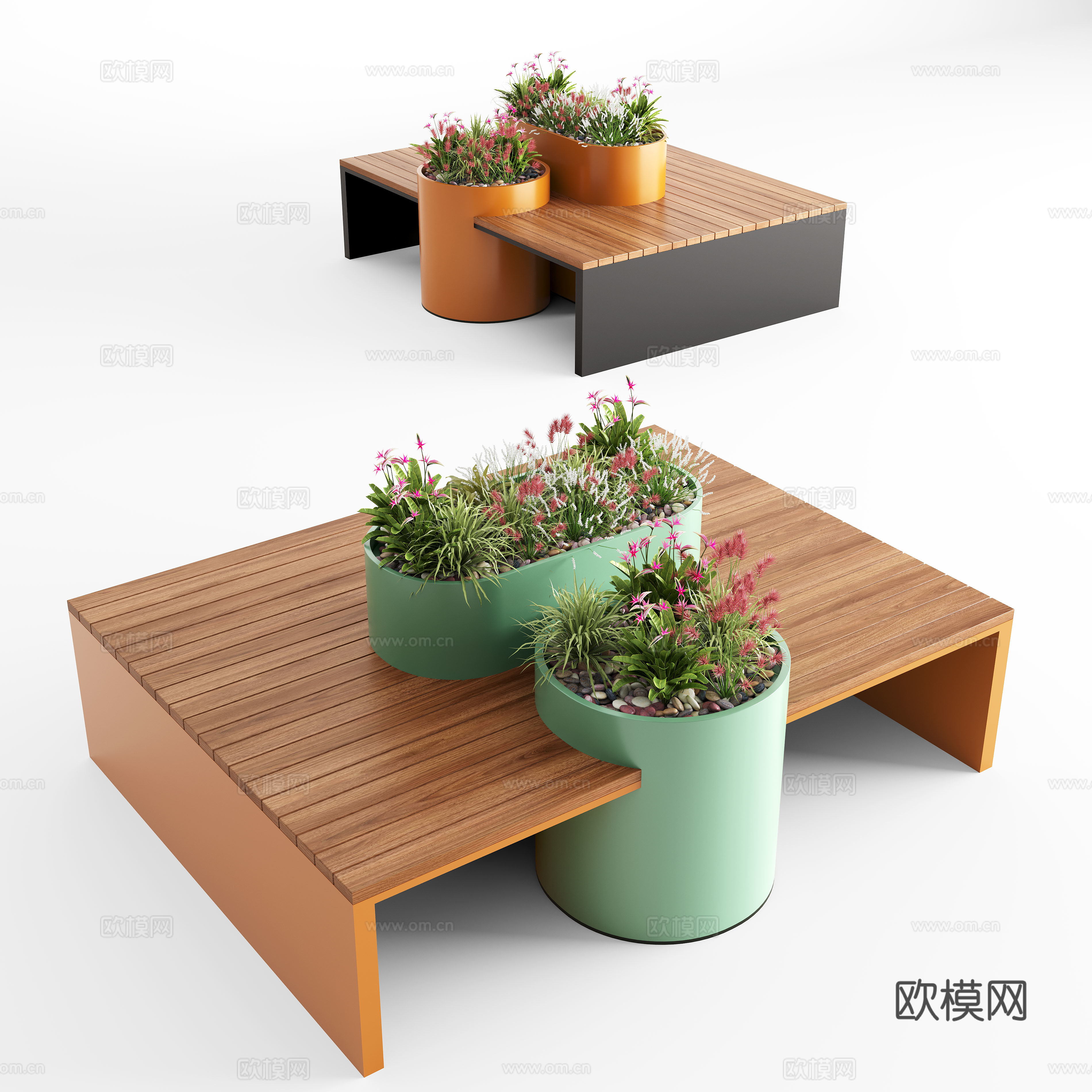 现代户外卡座 商业卡座 花箱su模型