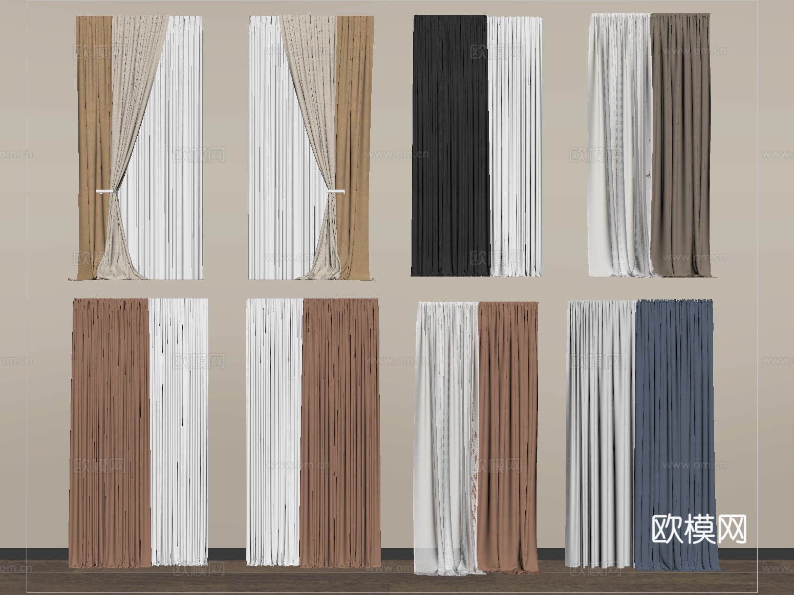 现代窗帘 布艺窗帘 纱帘 褶帘su模型