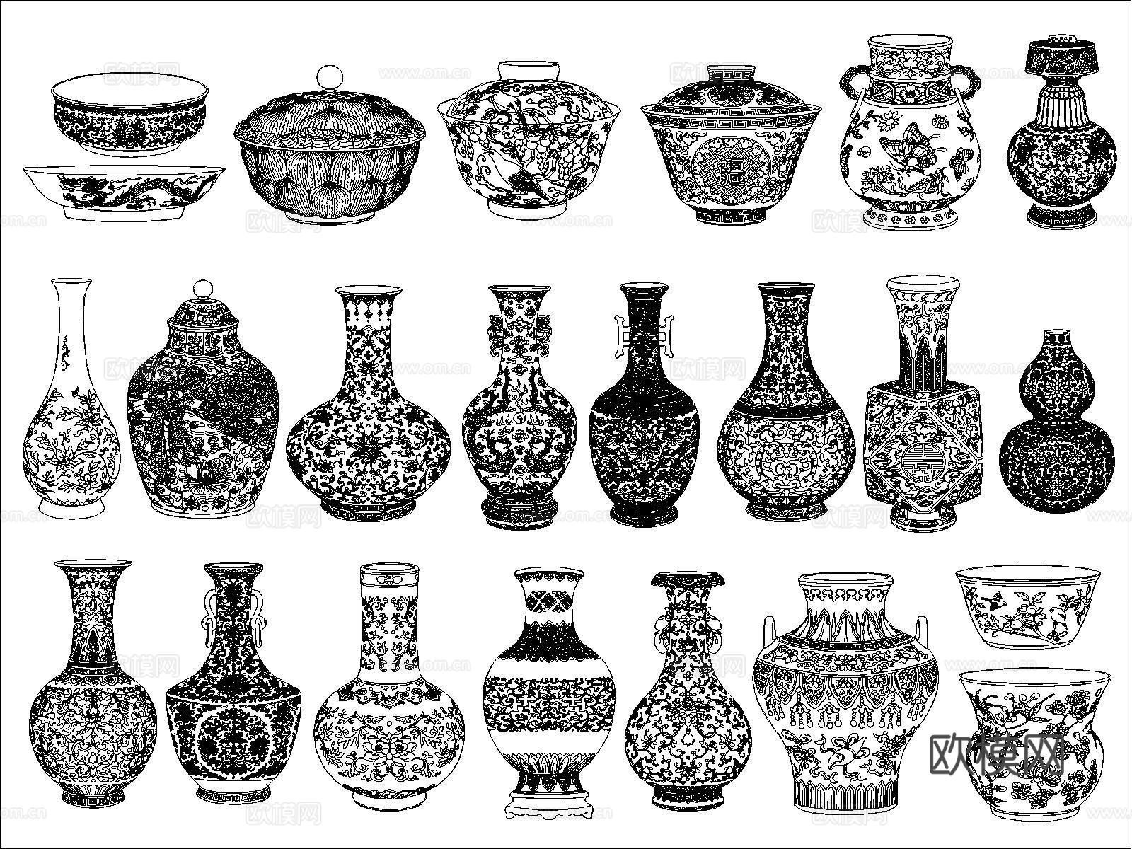 花瓶瓷器汇总cad施工图