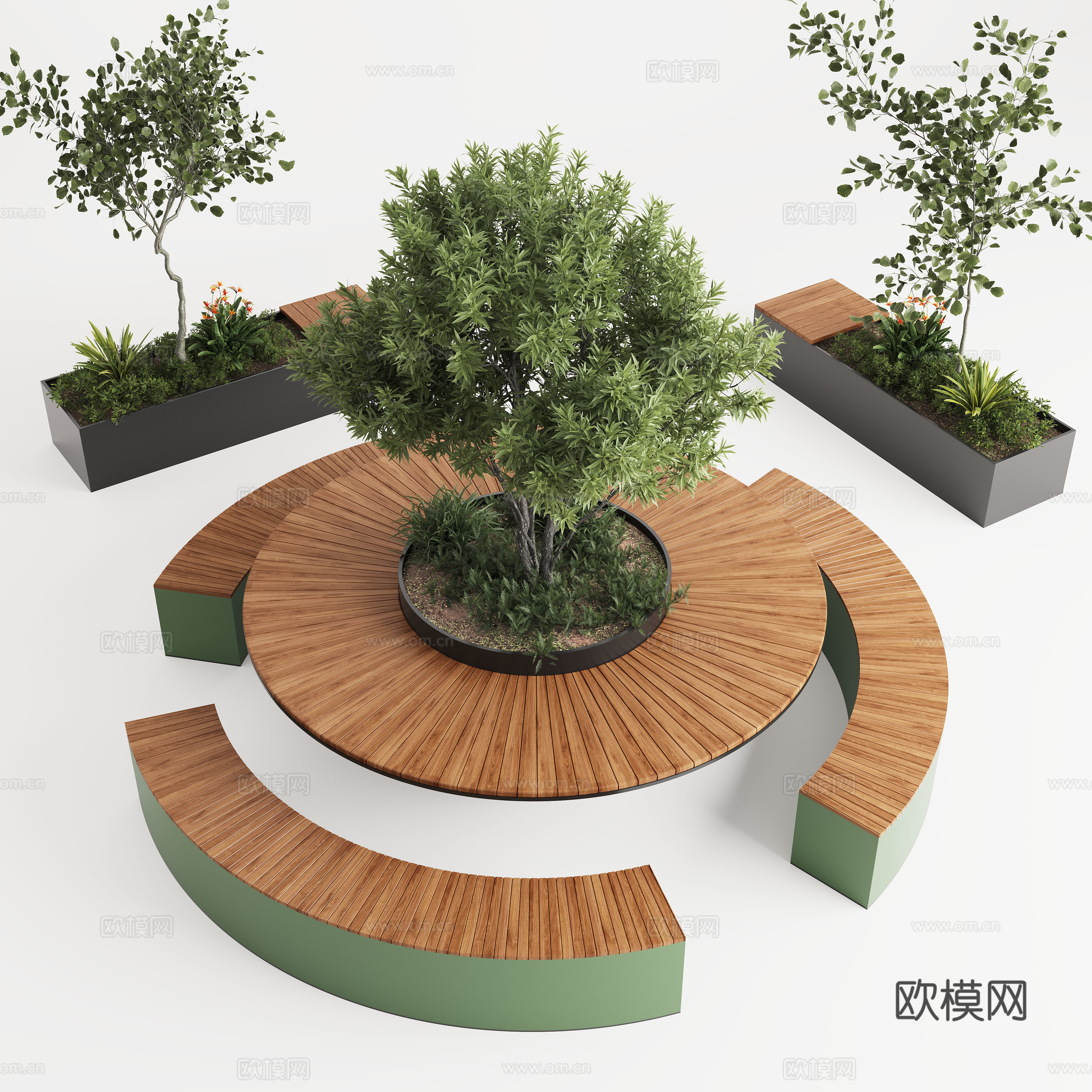 现代户外休息凳 户外椅 户外长椅组合 休闲异形座椅 花箱3d模型下载