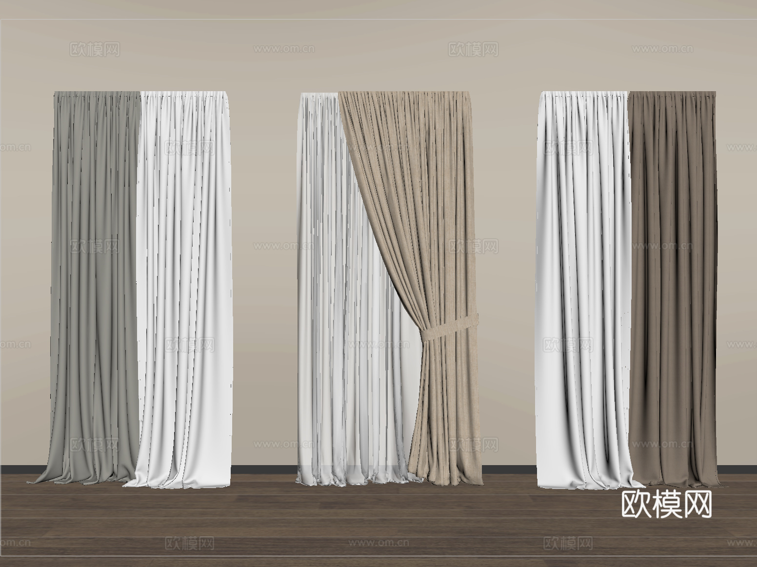 现代窗帘 布艺窗帘 纱帘 褶帘su模型