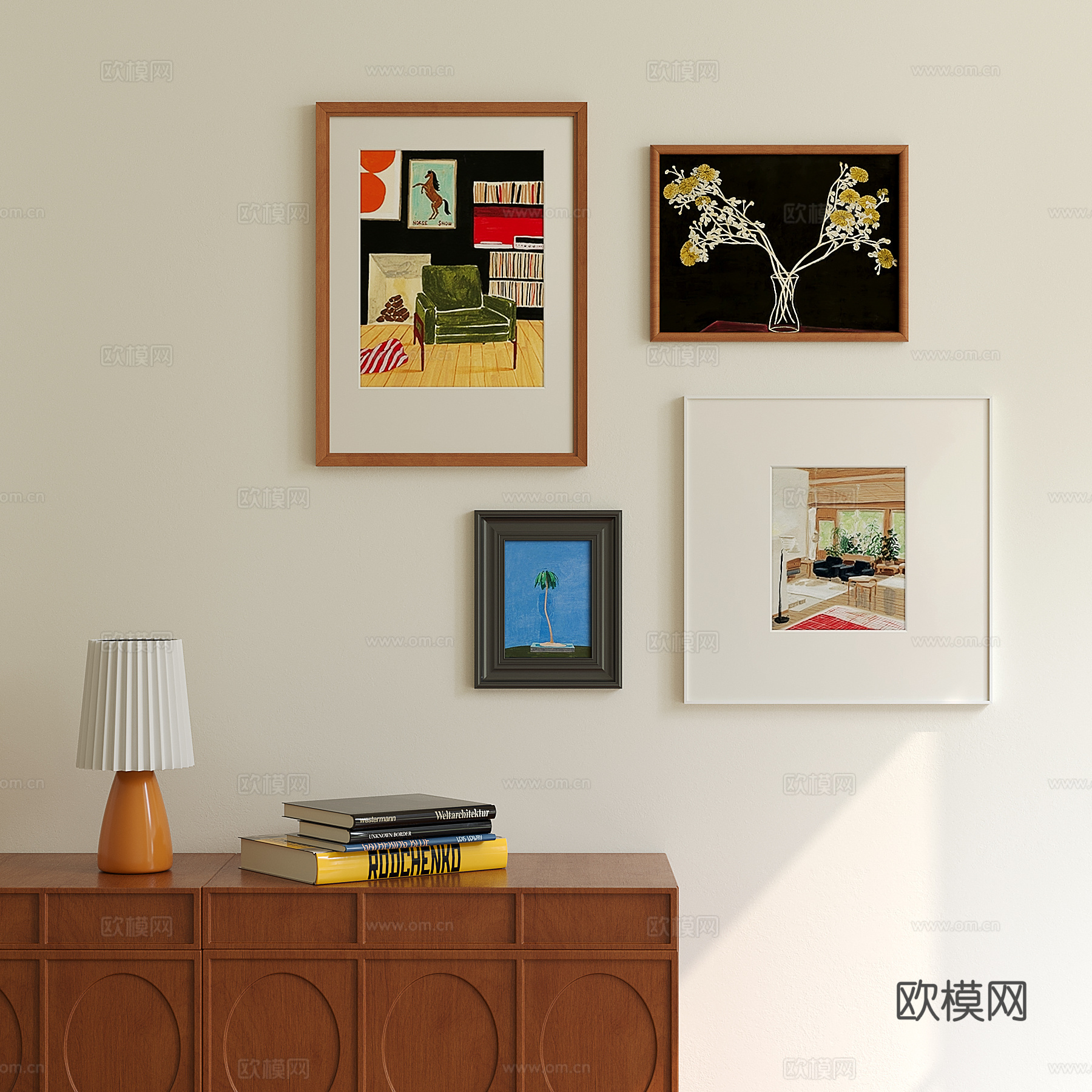中古风挂画组合su模型