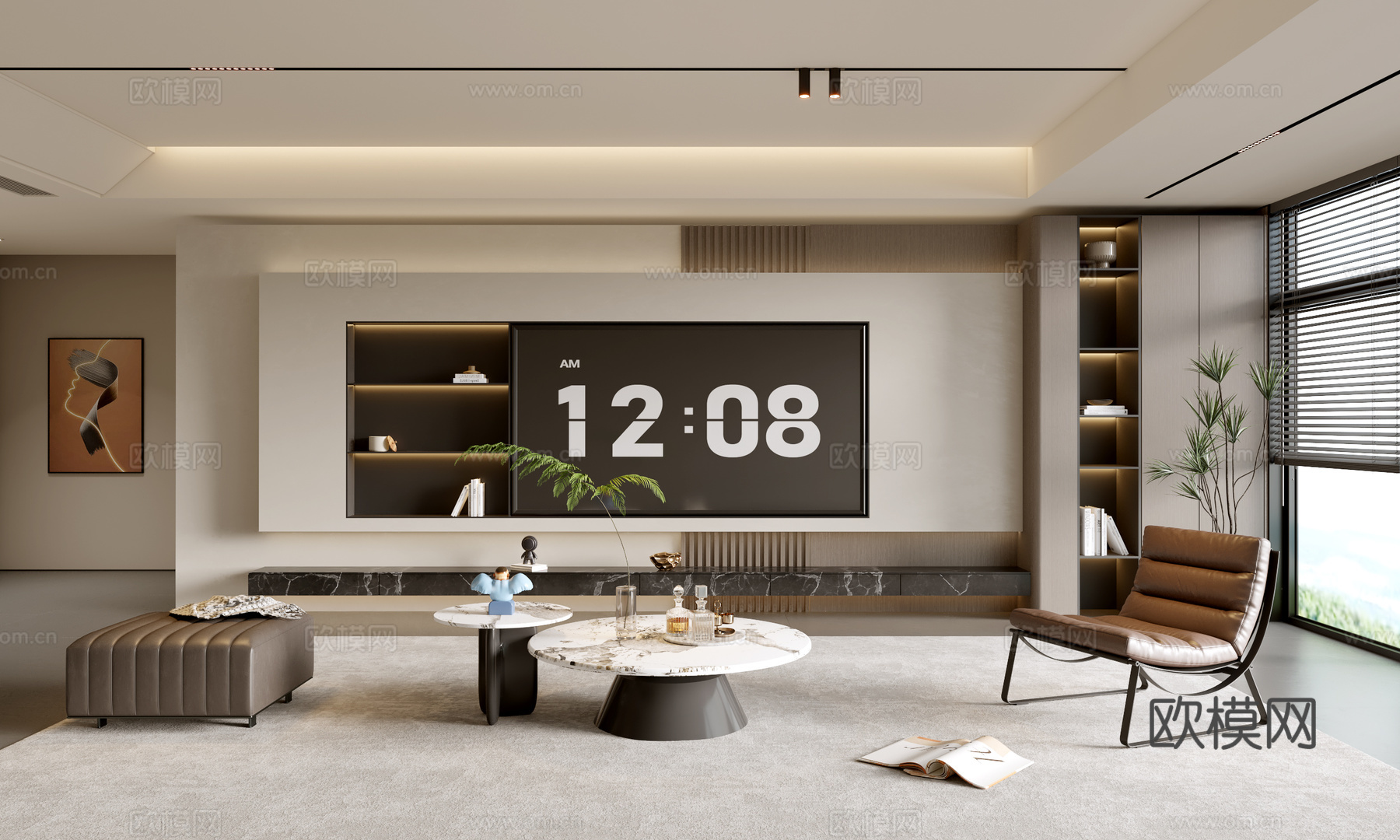 意式客厅 现代客厅 电视背景墙 电视柜 客厅背景 沙发茶几组su模型