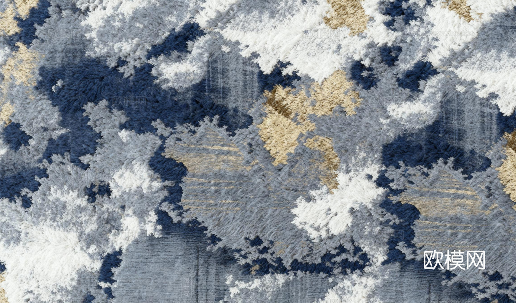 现代轻奢抽象纹理地毯 蓝白抽象花纹地毯  泼墨抽象花纹地毯