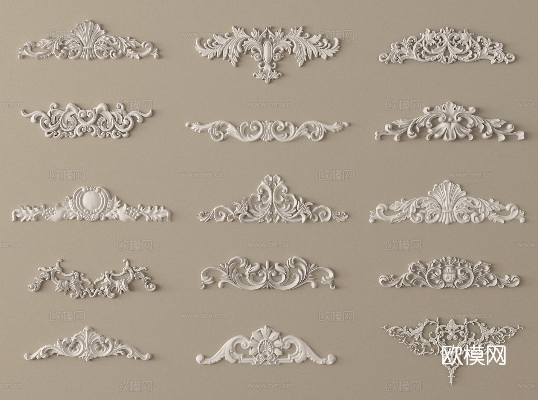 法式雕花 石膏雕花 角花 石膏构件3d模型下载