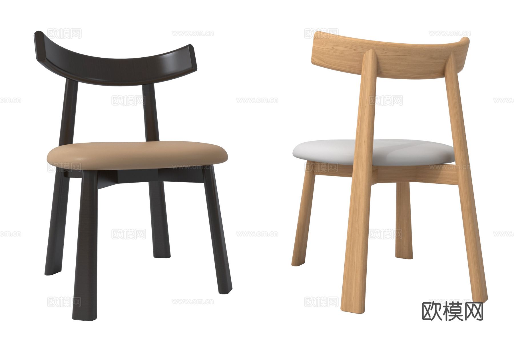 北欧简约单人椅子 餐椅 休闲椅 实木su模型