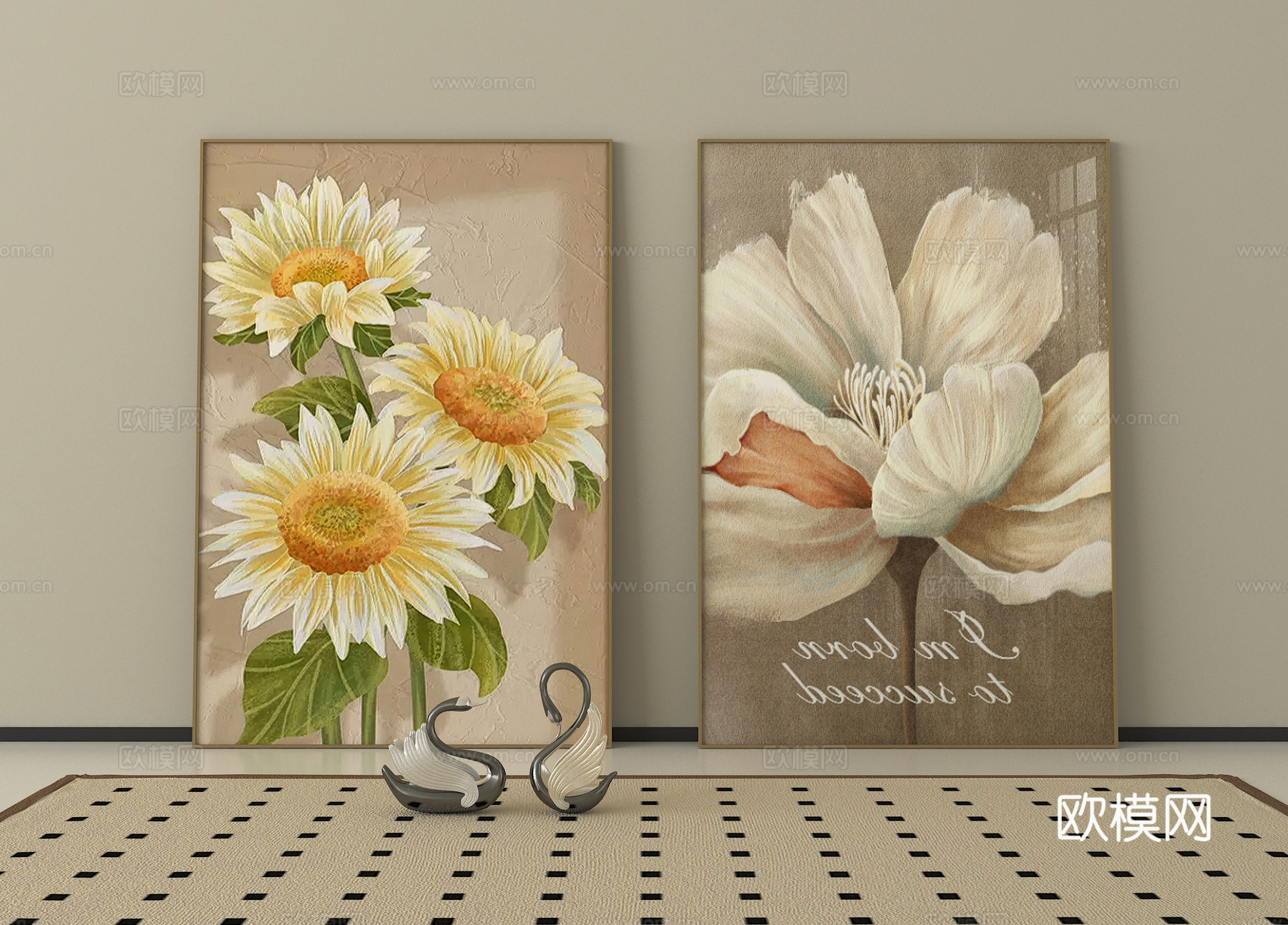 现代装饰挂画 油画su模型