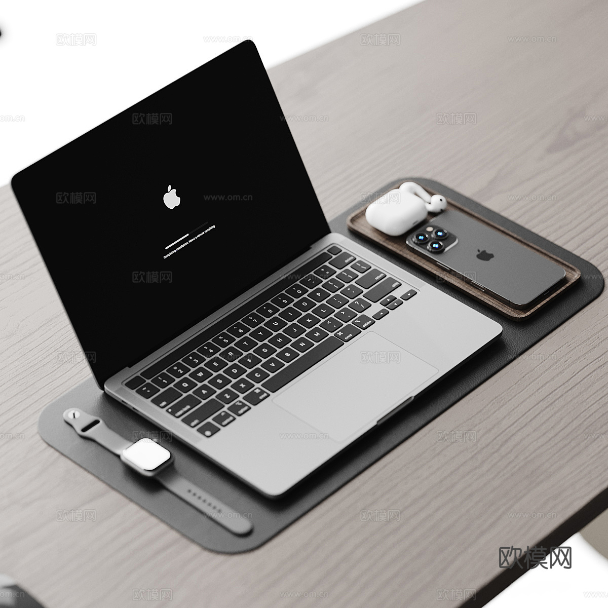 现代意式书桌椅 办公桌椅3d模型下载（渲染图4）