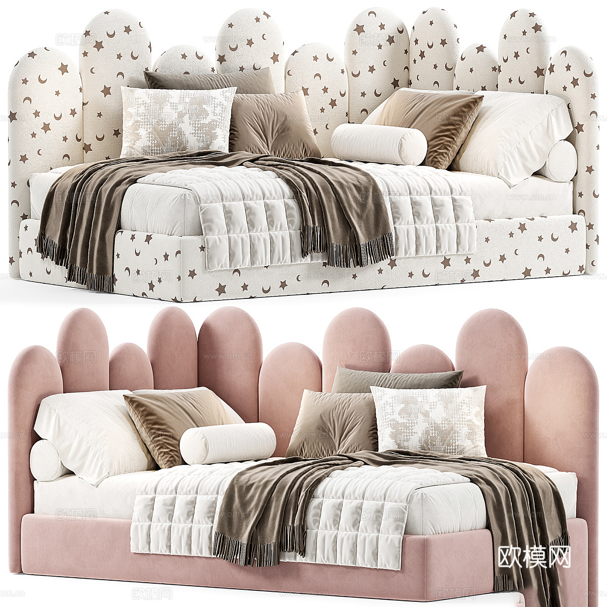 现代奶油风 Mamka 儿童布艺沙发床3d模型下载（渲染图3）