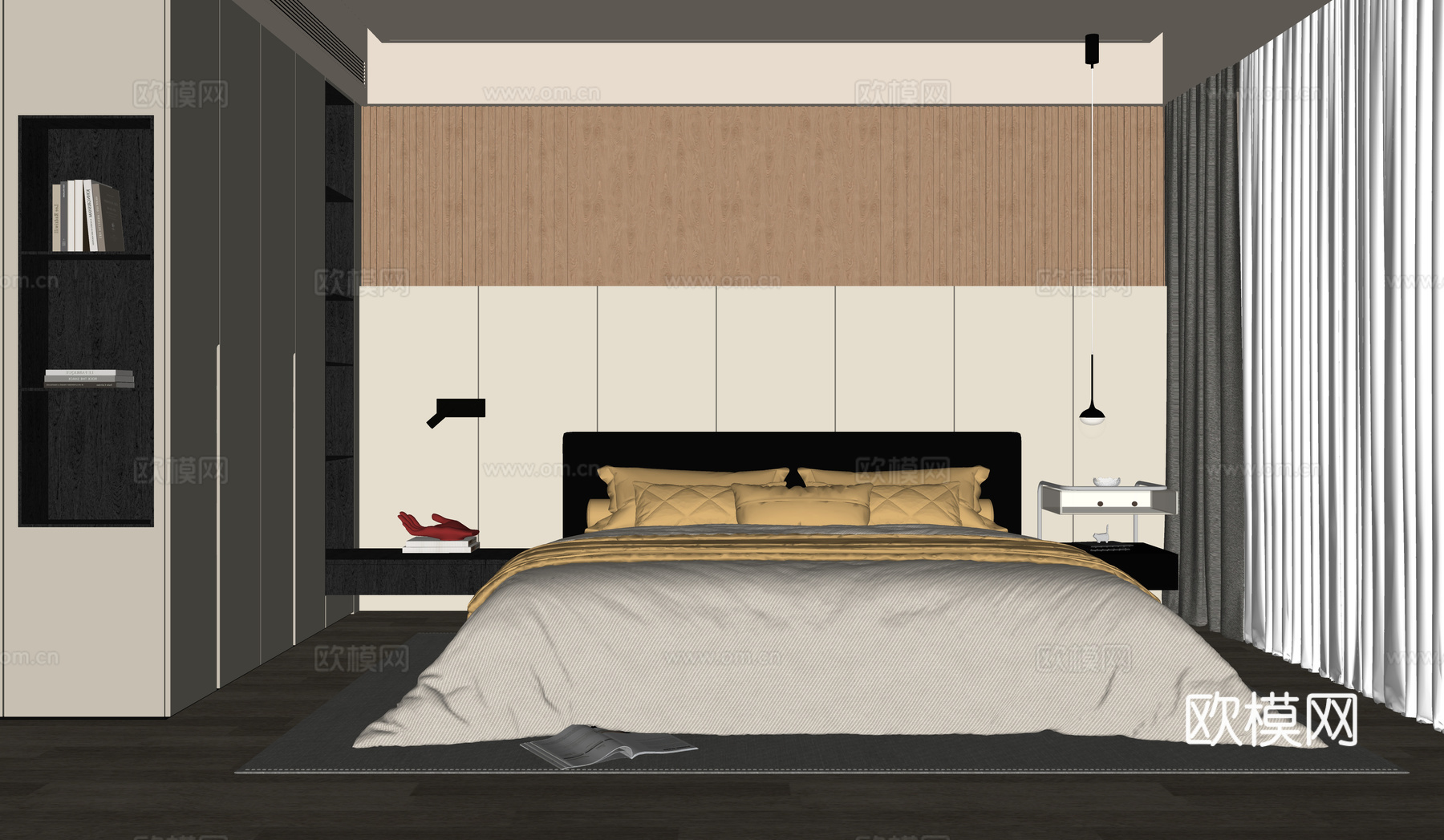 现代卧室 双人床su模型