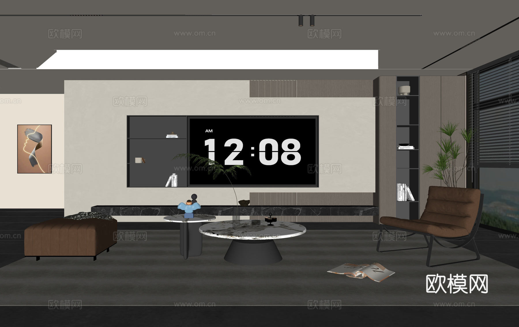 意式客厅 现代客厅 电视背景墙 电视柜 客厅背景 沙发茶几组su模型