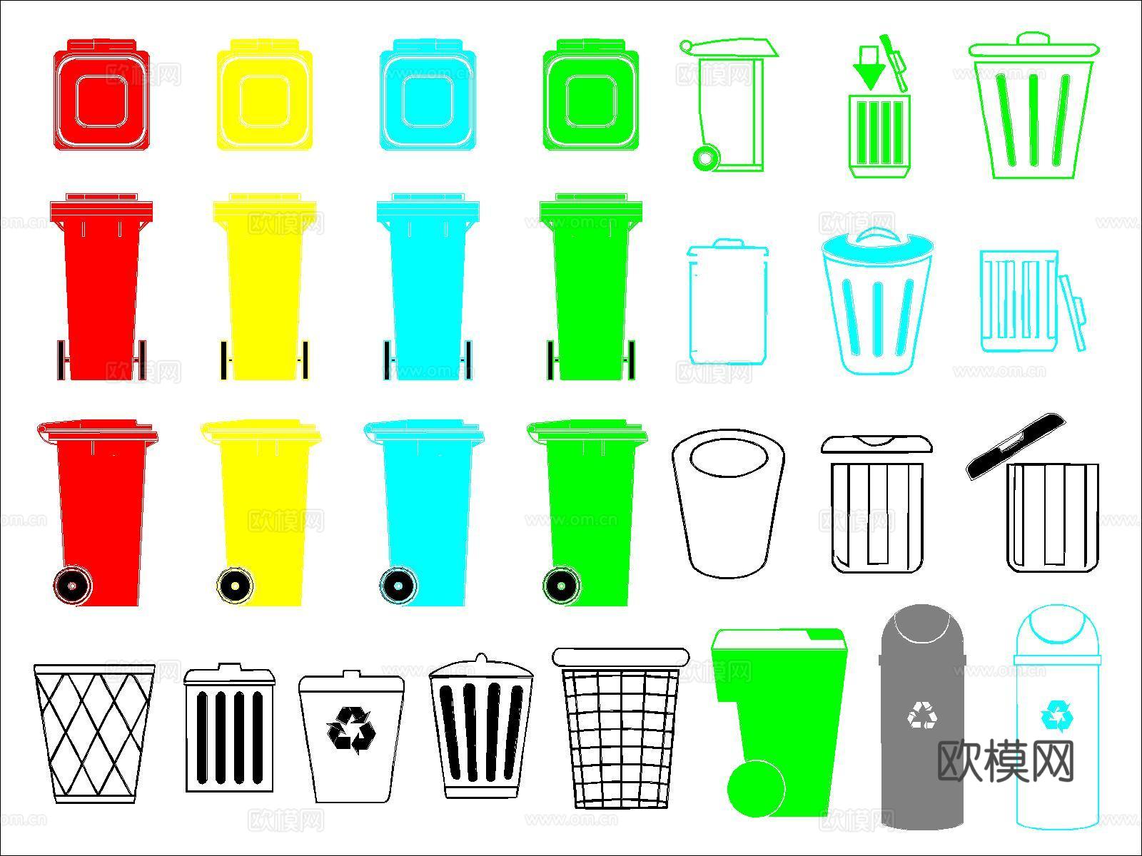 现代垃圾桶cad施工图