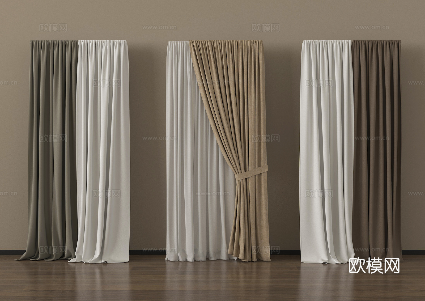 现代窗帘 布艺窗帘 纱帘 褶帘su模型
