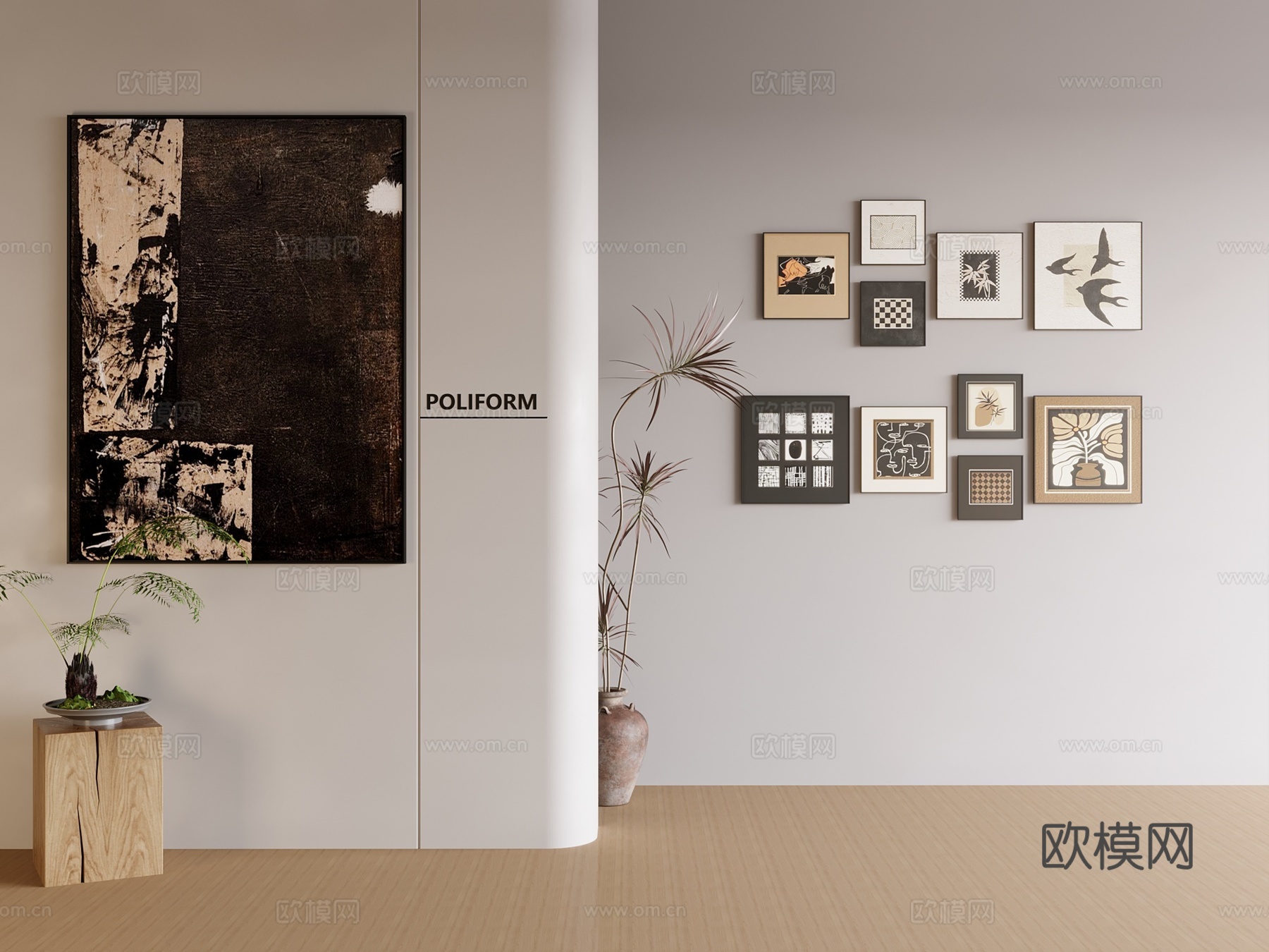 现代极简画 侘寂风油画 书房挂画 办公室挂画 办公室墙饰 新su模型