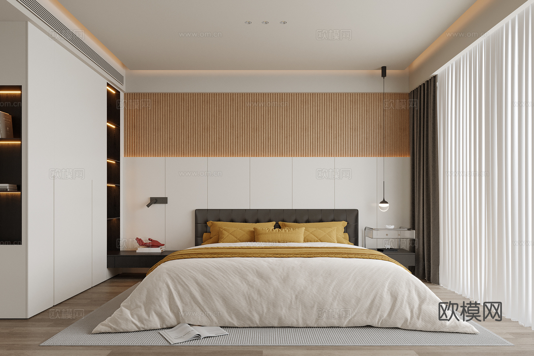 现代卧室 双人床su模型