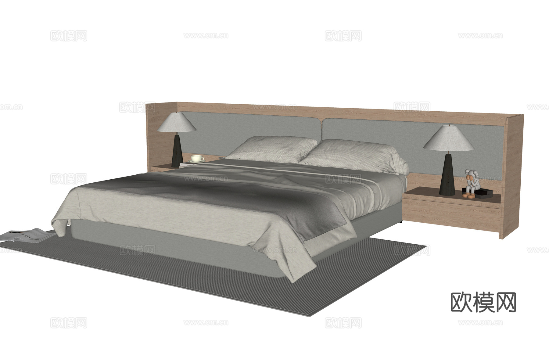 现代双人床 床头柜su模型