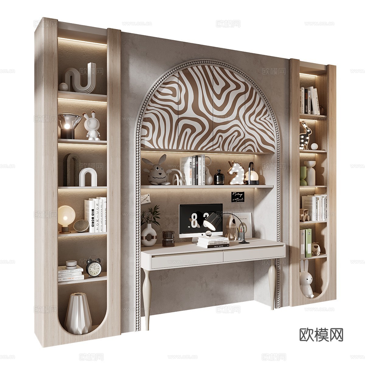 现代侘寂奶油风儿童家具 儿童书柜3d模型下载（渲染图2）