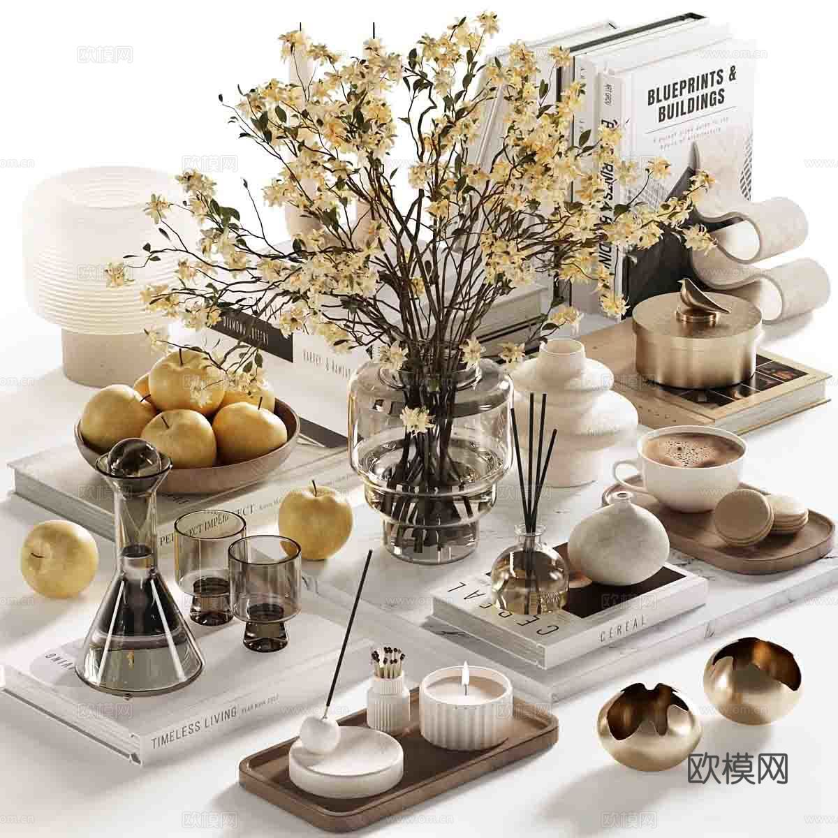 现代饰品摆件组合3d模型下载（渲染图1）