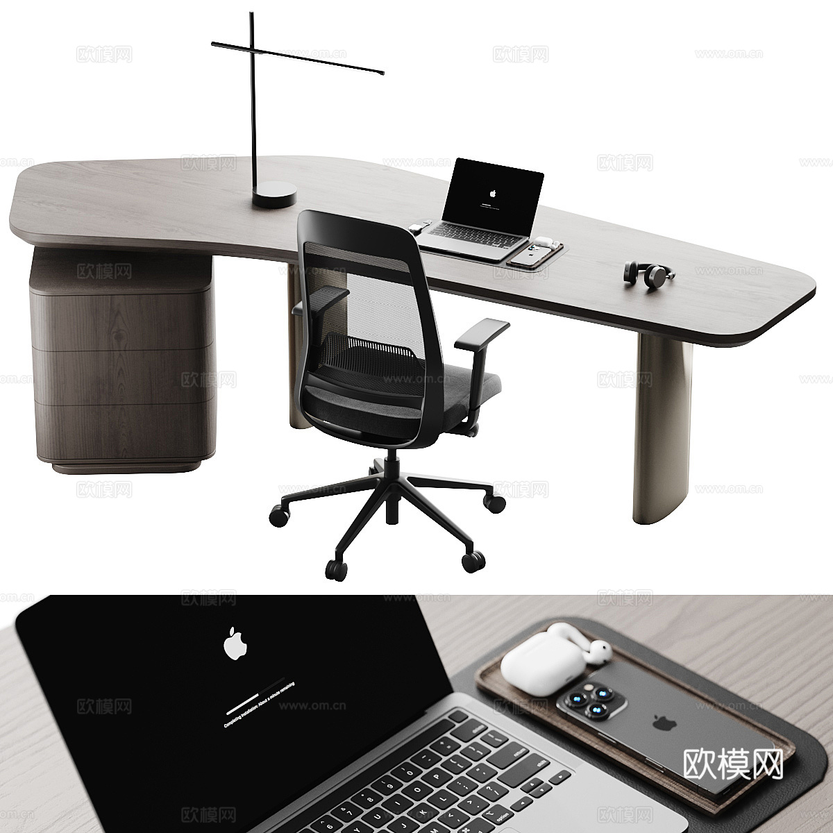 现代意式书桌椅 办公桌椅3d模型下载（渲染图1）