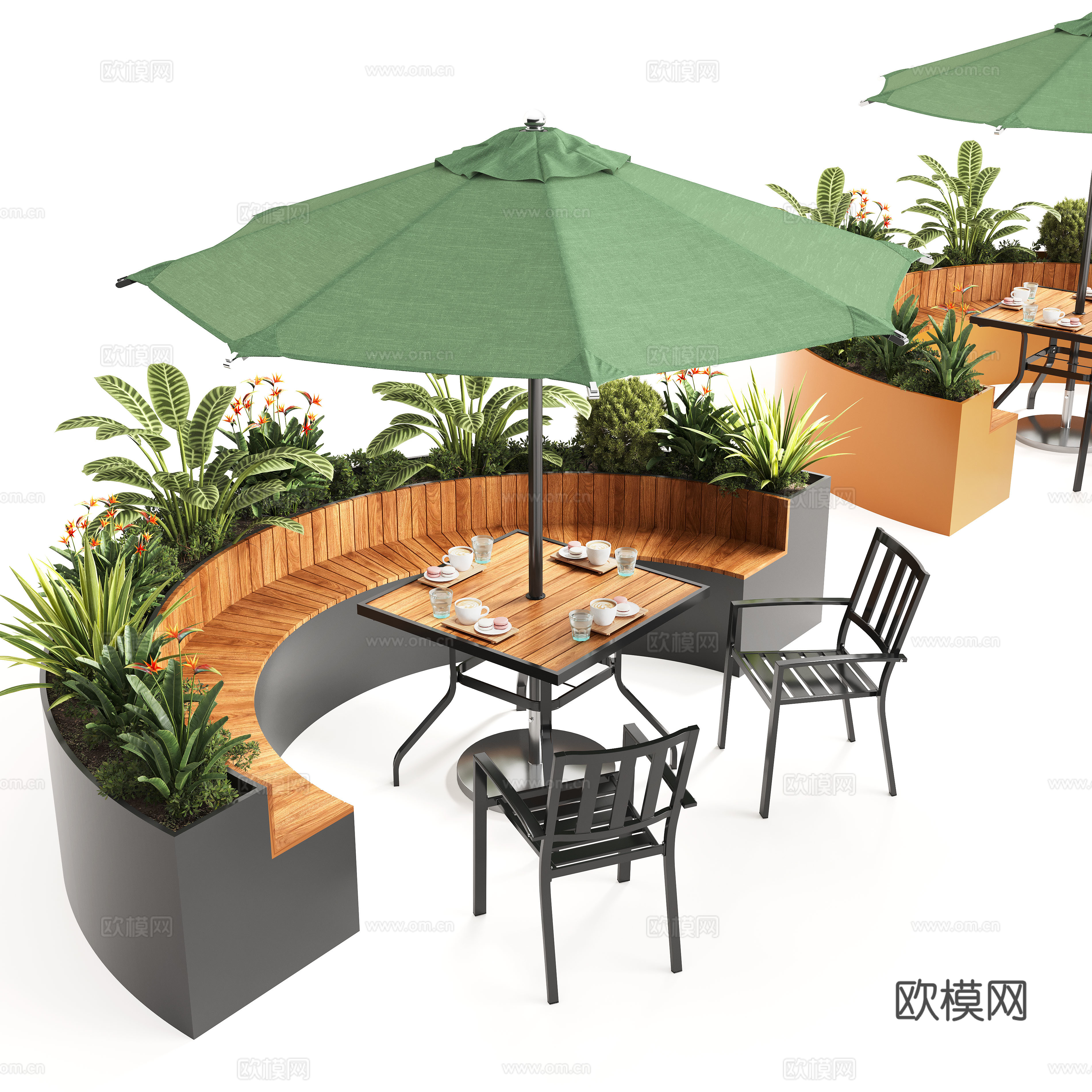 现代户外休息凳 户外椅 户外长椅组合 休闲异形座椅 花箱3d模型下载