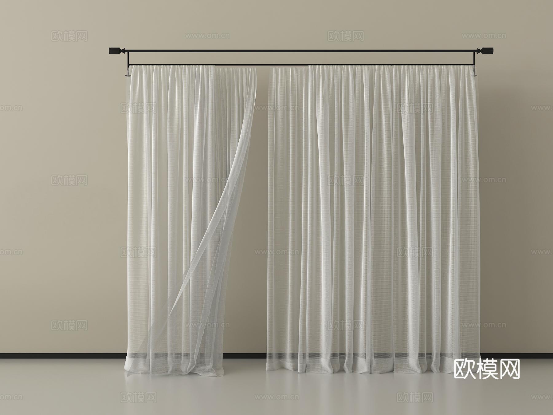 现代窗帘纱帘 布帘褶帘su模型