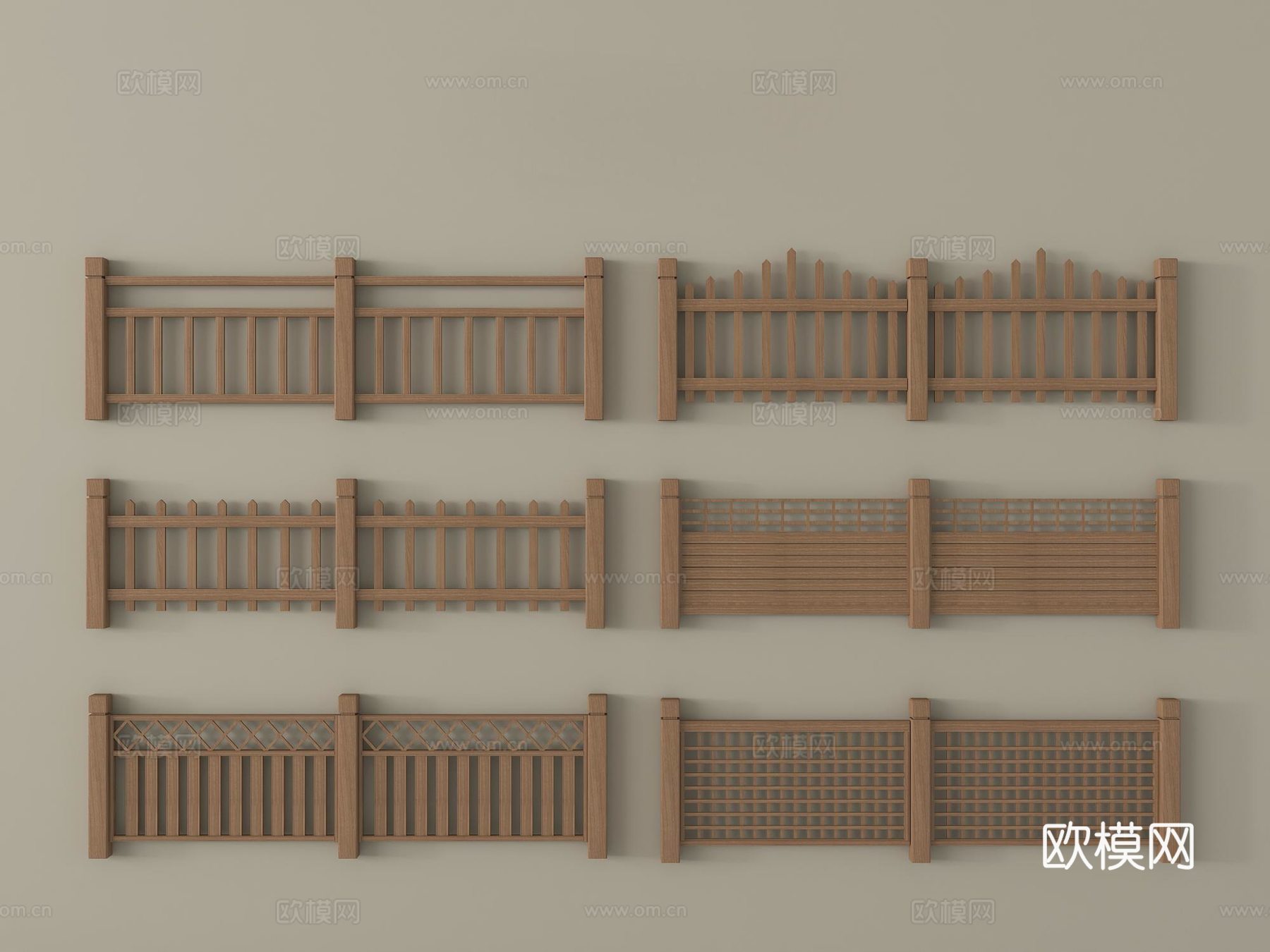 现代木栅栏 围栏护栏 栏杆 木篱笆3d模型下载