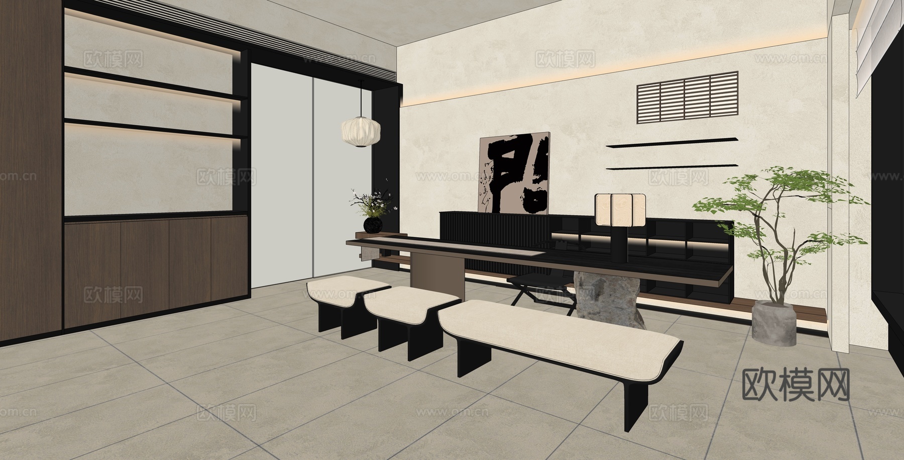 新中式侘寂风宋代美学茶几茶桌su模型