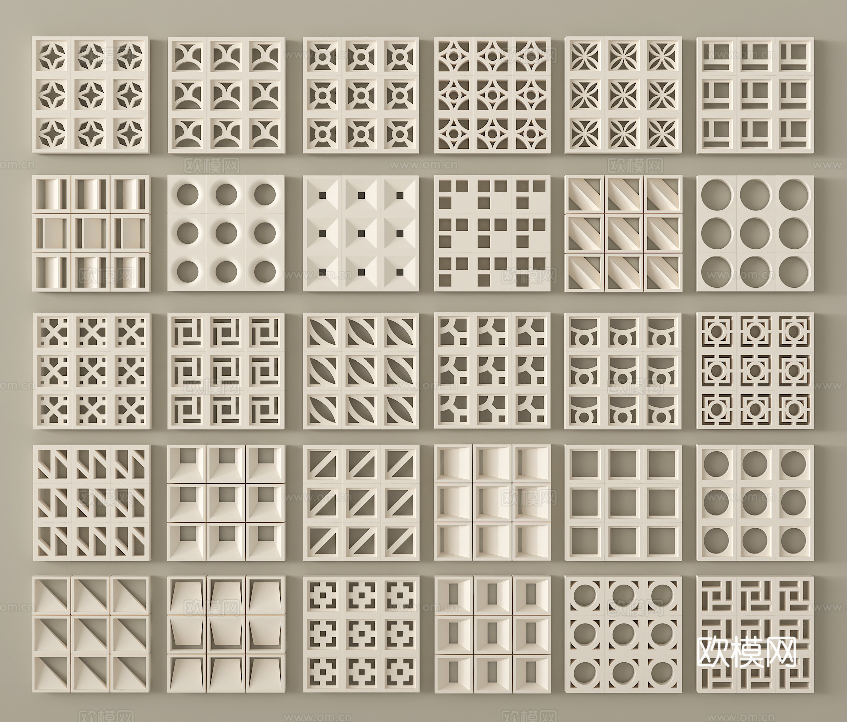现代水泥砖 水泥砖隔断 镂空水泥砖3d模型下载