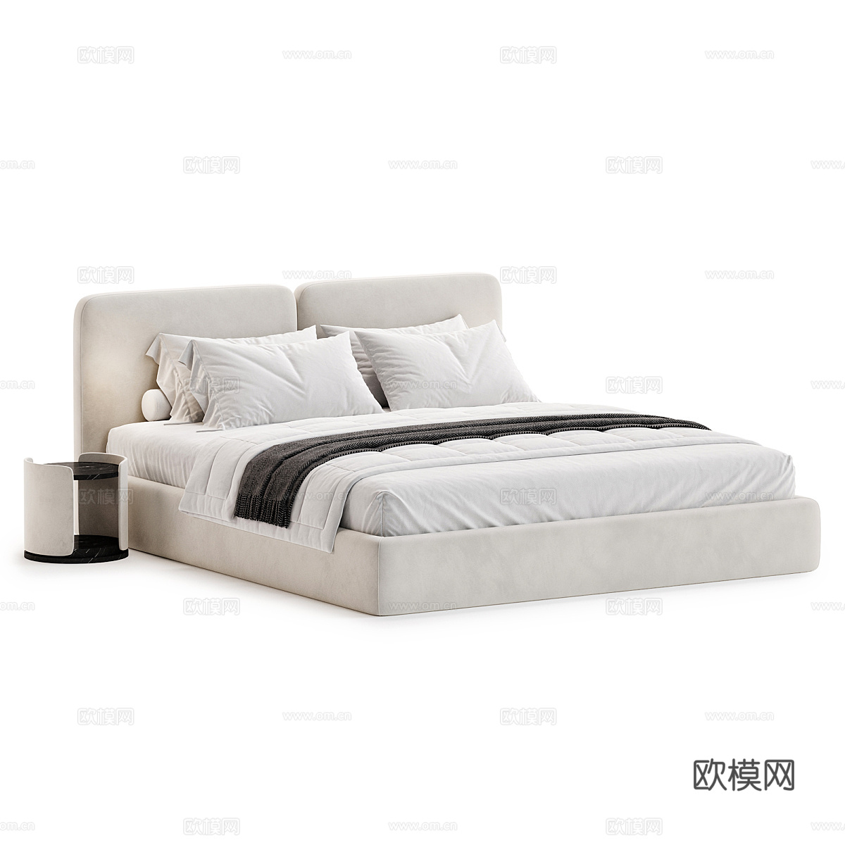 现代 Vilena 布艺双人床3d模型下载（渲染图3）