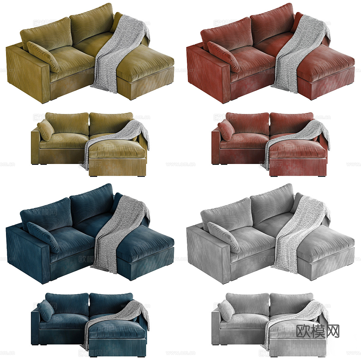 现代北欧 Cozey Ciello 双人布艺组合转角沙发3d模型下载（渲染图2）