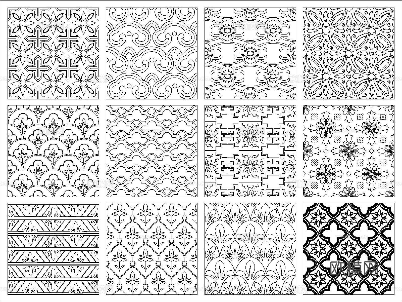 新中式纹理图案cad施工图