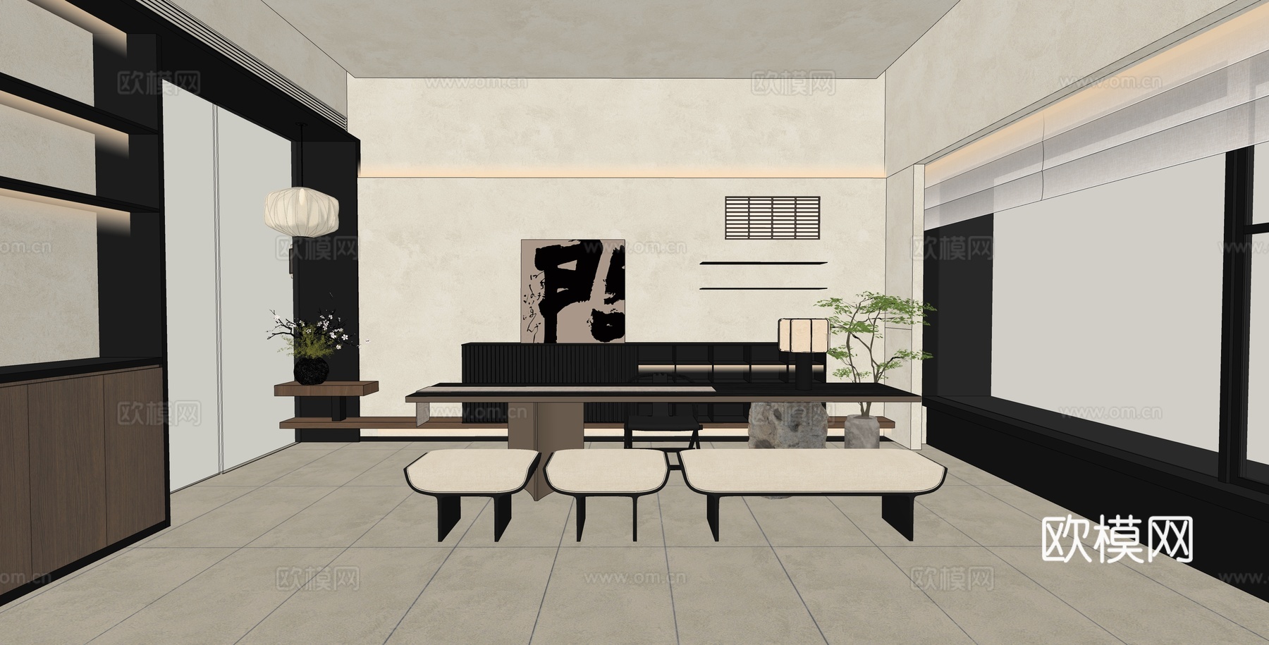 新中式侘寂风宋代美学茶几茶桌su模型