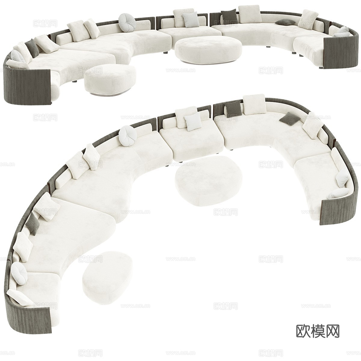 现代意式 Bezier Cord 弧形布艺组合沙发3d模型下载（渲染图2）