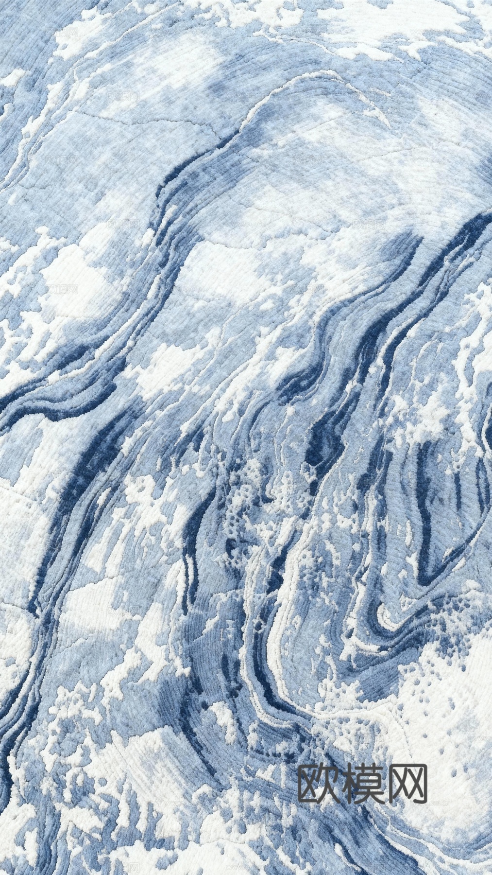 新中式条纹地毯 浅蓝色抽象地毯 蓝白泼墨笔触地毯 禅风地毯