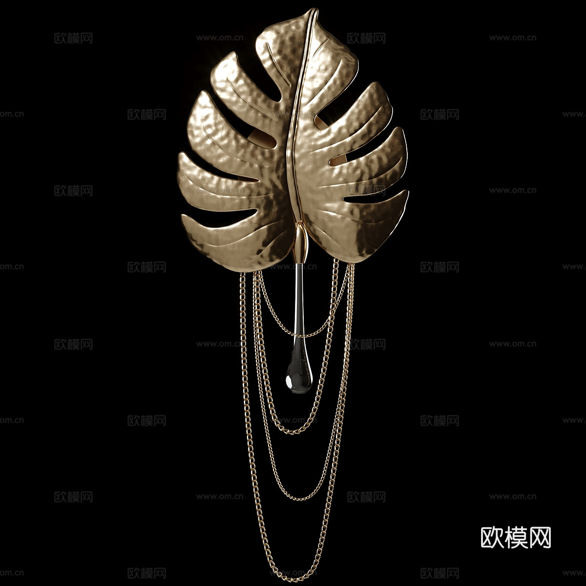 现代轻奢金叶装饰壁灯3d模型下载（渲染图1）