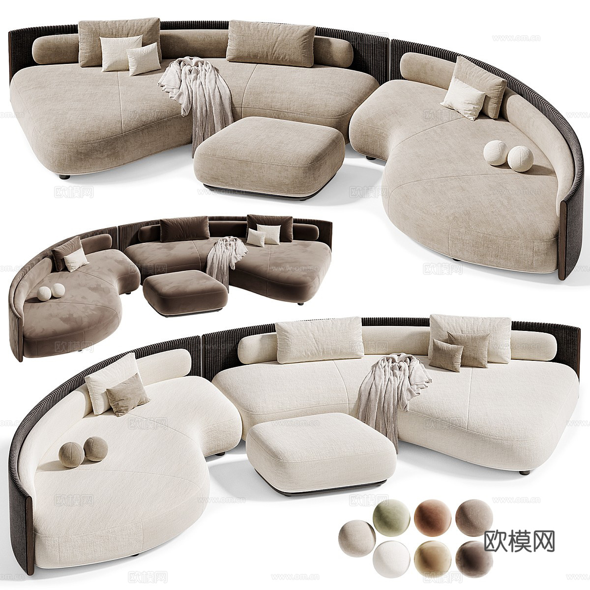 现代意式 Minotti Bezier Cord 组合沙发3d模型下载（渲染图1）