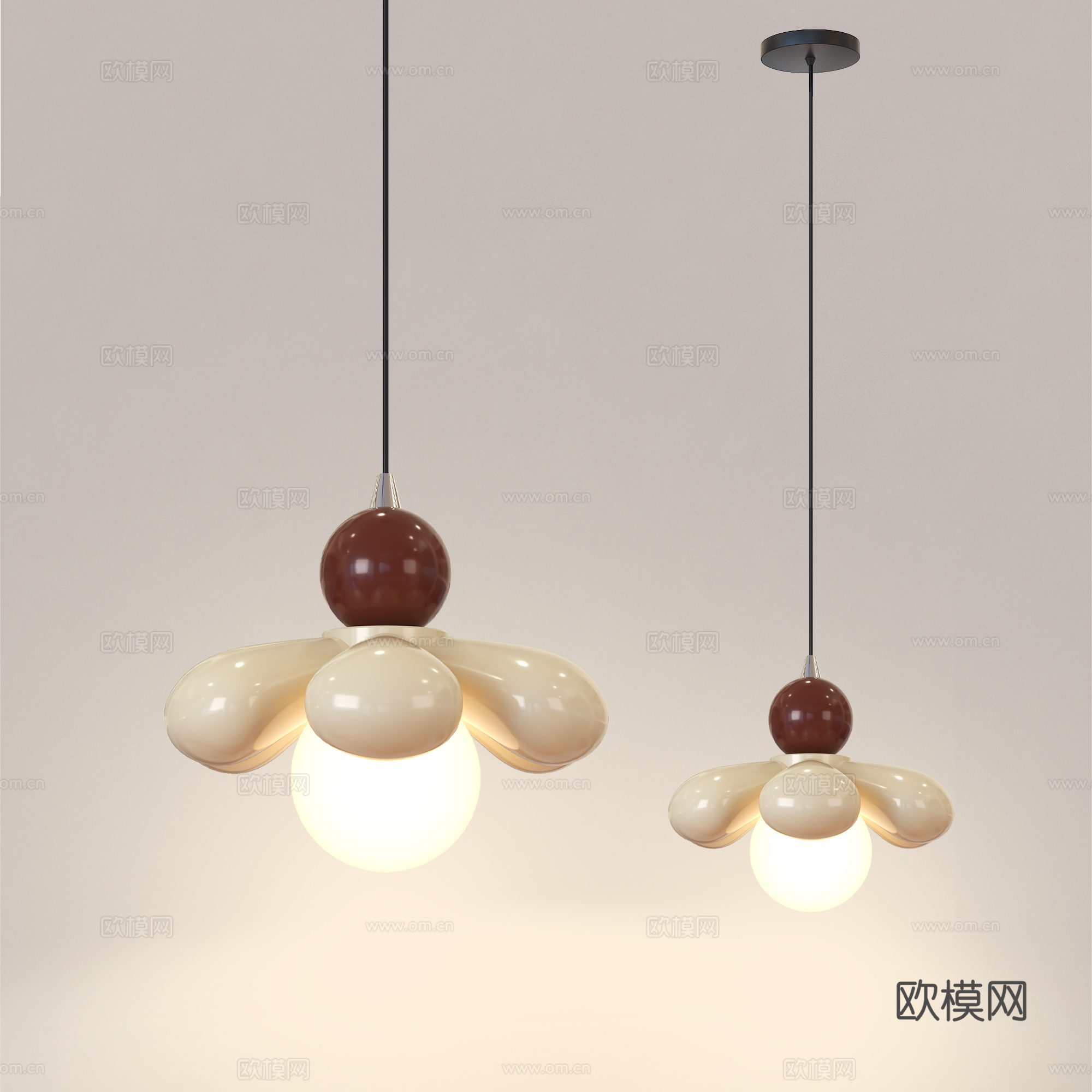 北欧小吊灯 中古风吊灯 现代奶油风吊灯 卧室床头小吊灯su模型