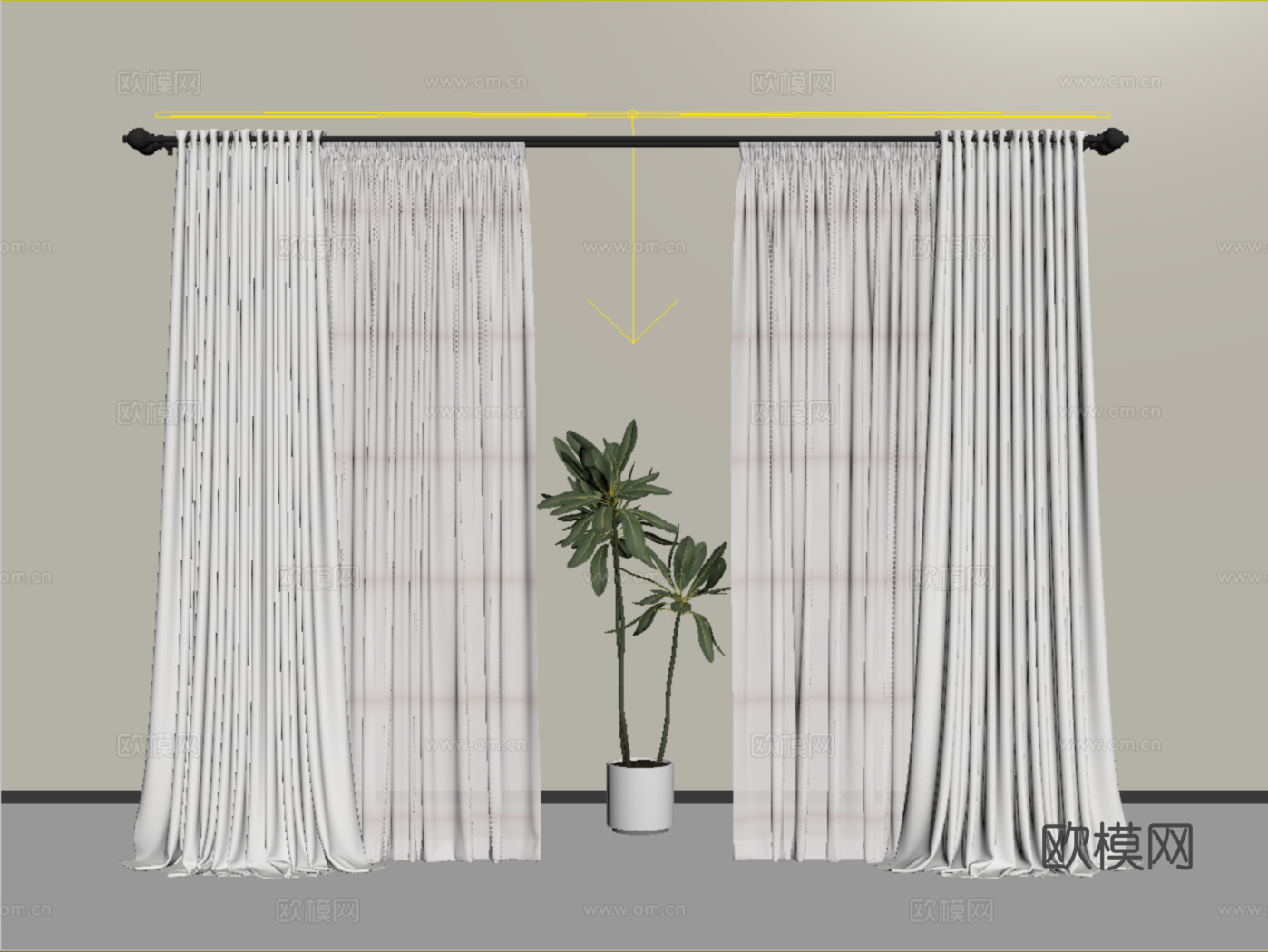 现代窗帘纱帘 布帘褶帘su模型